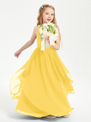 Boho Sleeveless Junior Chiffon Bridesmaids Gown Marigold