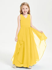 Boho Sleeveless Junior Chiffon Bridesmaids Gown Marigold