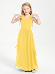 Boho Sleeveless Junior Chiffon Bridesmaids Gown Marigold