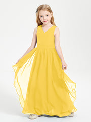 Boho Sleeveless Junior Chiffon Bridesmaids Gown Marigold