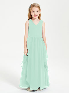 Boho Sleeveless Junior Chiffon Bridesmaids Gown Mint Green