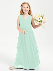 Boho Sleeveless Junior Chiffon Bridesmaids Gown Mint Green