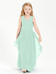 Boho Sleeveless Junior Chiffon Bridesmaids Gown Mint Green