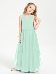 Boho Sleeveless Junior Chiffon Bridesmaids Gown Mint Green