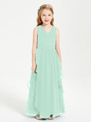 Boho Sleeveless Junior Chiffon Bridesmaids Gown Mint Green