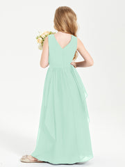 Boho Sleeveless Junior Chiffon Bridesmaids Gown Mint Green