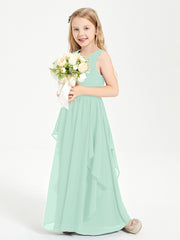 Boho Sleeveless Junior Chiffon Bridesmaids Gown Mint Green
