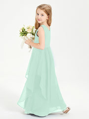 Boho Sleeveless Junior Chiffon Bridesmaids Gown Mint Green