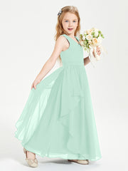 Boho Sleeveless Junior Chiffon Bridesmaids Gown Mint Green