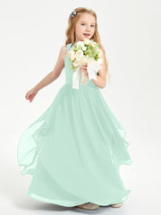 Boho Sleeveless Junior Chiffon Bridesmaids Gown Mint Green