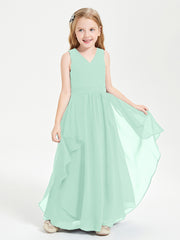 Boho Sleeveless Junior Chiffon Bridesmaids Gown Mint Green