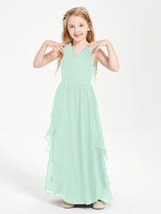 Boho Sleeveless Junior Chiffon Bridesmaids Gown Mint Green