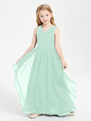 Boho Sleeveless Junior Chiffon Bridesmaids Gown Mint Green
