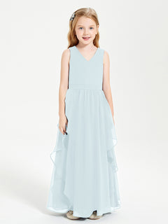 Boho Sleeveless Junior Chiffon Bridesmaids Gown Mist