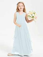 Boho Sleeveless Junior Chiffon Bridesmaids Gown Mist