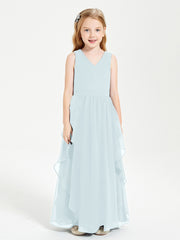 Boho Sleeveless Junior Chiffon Bridesmaids Gown Mist
