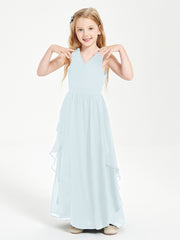 Boho Sleeveless Junior Chiffon Bridesmaids Gown Mist
