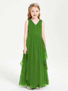 Boho Sleeveless Junior Chiffon Bridesmaids Gown Moss