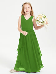 Boho Sleeveless Junior Chiffon Bridesmaids Gown Moss