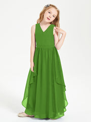 Boho Sleeveless Junior Chiffon Bridesmaids Gown Moss