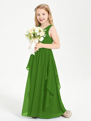 Boho Sleeveless Junior Chiffon Bridesmaids Gown Moss