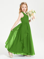 Boho Sleeveless Junior Chiffon Bridesmaids Gown Moss