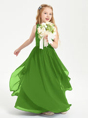 Boho Sleeveless Junior Chiffon Bridesmaids Gown Moss