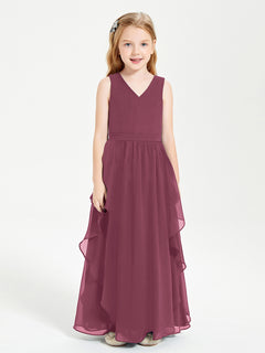 Boho Sleeveless Junior Chiffon Bridesmaids Gown Mulberry