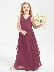 Boho Sleeveless Junior Chiffon Bridesmaids Gown Mulberry