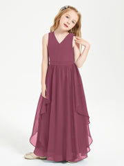 Boho Sleeveless Junior Chiffon Bridesmaids Gown Mulberry