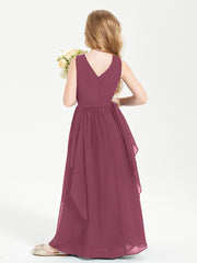Boho Sleeveless Junior Chiffon Bridesmaids Gown Mulberry