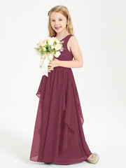 Boho Sleeveless Junior Chiffon Bridesmaids Gown Mulberry