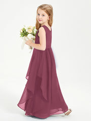 Boho Sleeveless Junior Chiffon Bridesmaids Gown Mulberry