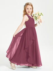 Boho Sleeveless Junior Chiffon Bridesmaids Gown Mulberry