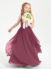 Boho Sleeveless Junior Chiffon Bridesmaids Gown Mulberry