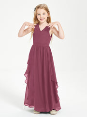 Boho Sleeveless Junior Chiffon Bridesmaids Gown Mulberry
