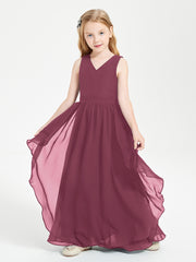 Boho Sleeveless Junior Chiffon Bridesmaids Gown Mulberry