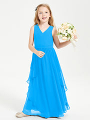 Boho Sleeveless Junior Chiffon Bridesmaids Gown Ocean Blue