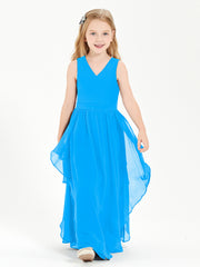 Boho Sleeveless Junior Chiffon Bridesmaids Gown Ocean Blue