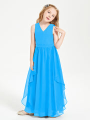 Boho Sleeveless Junior Chiffon Bridesmaids Gown Ocean Blue