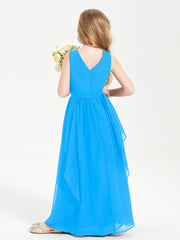 Boho Sleeveless Junior Chiffon Bridesmaids Gown Ocean Blue