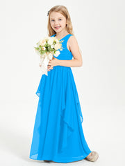 Boho Sleeveless Junior Chiffon Bridesmaids Gown Ocean Blue