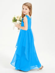 Boho Sleeveless Junior Chiffon Bridesmaids Gown Ocean Blue