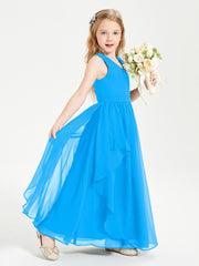 Boho Sleeveless Junior Chiffon Bridesmaids Gown Ocean Blue