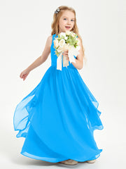 Boho Sleeveless Junior Chiffon Bridesmaids Gown Ocean Blue