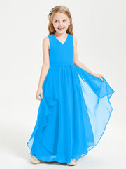 Boho Sleeveless Junior Chiffon Bridesmaids Gown Ocean Blue