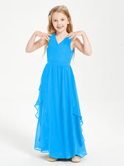 Boho Sleeveless Junior Chiffon Bridesmaids Gown Ocean Blue