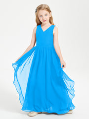 Boho Sleeveless Junior Chiffon Bridesmaids Gown Ocean Blue