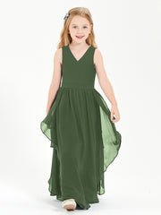 Boho Sleeveless Junior Chiffon Bridesmaids Gown Olive Green