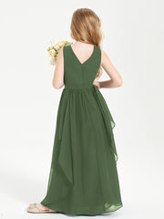 Boho Sleeveless Junior Chiffon Bridesmaids Gown Olive Green